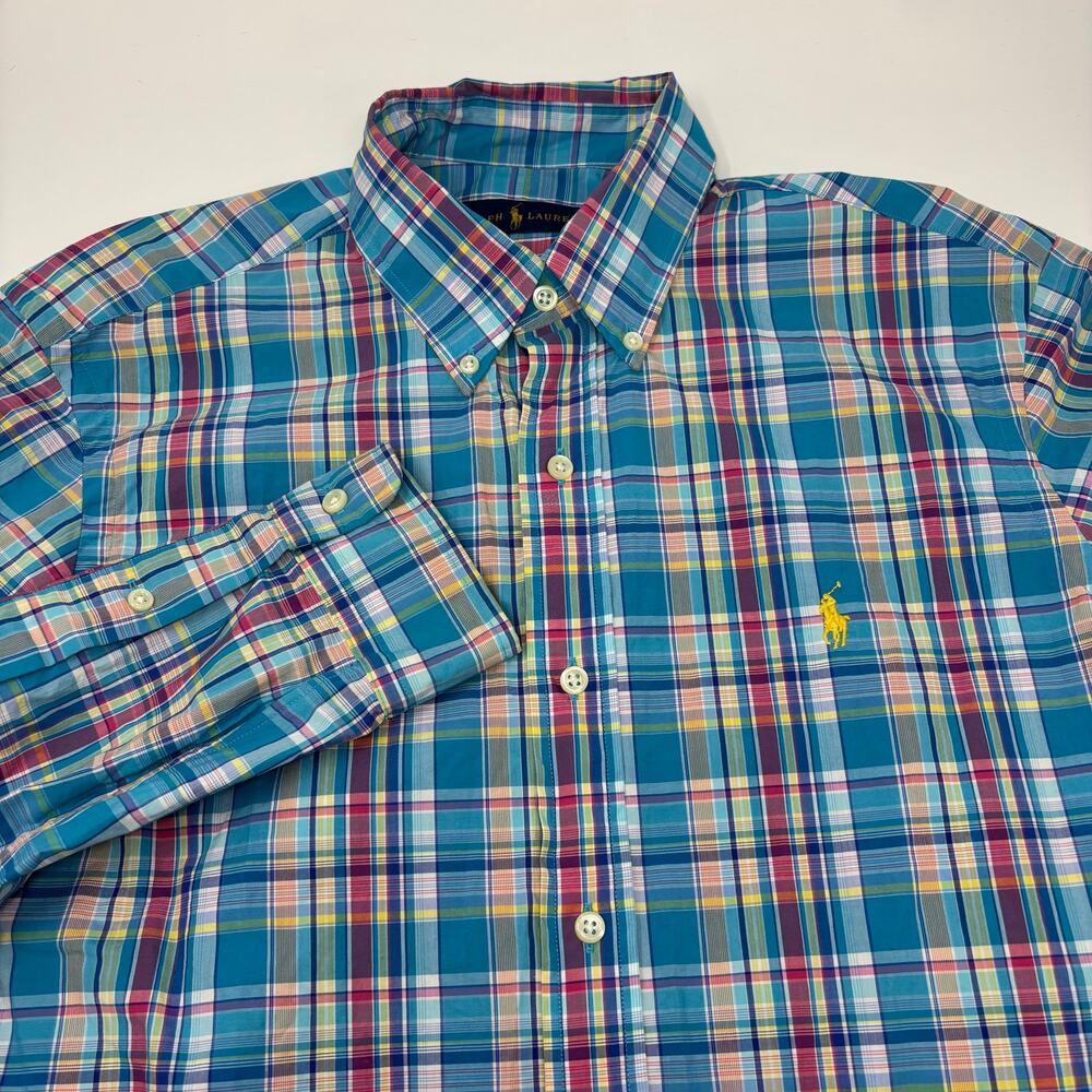 Ralph Lauren‎ Medium Blue Pink Multicolor Plaid Long Sleeve Button Down Shirt